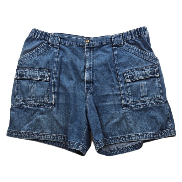 Croft & Barrow Jean Cargo Shorts Mens 44 Blue Cotton Denim Elastic Waist Utility